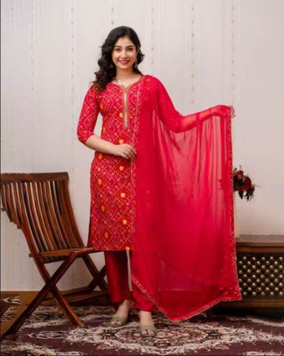 Woven Whimsy Embroidered Kurta, Palazzo & Dupatta Set