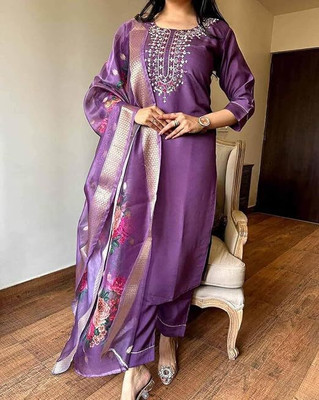 Radhamadhav Fiashan Embroidered Kurta, Trouser/Pant & Dupatta Set