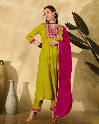 SheWill Embroidered Kurta, Trouser/Pant & Dupatta Set