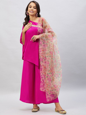 InWeave Solid Kurta, Palazzo & Dupatta Set