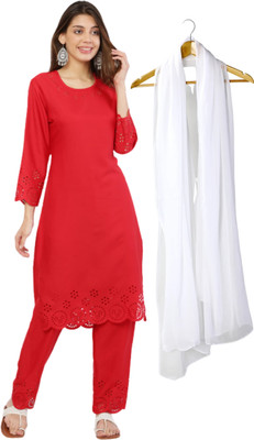 Zamzamlibas Solid Kurta, Palazzo & Dupatta Set