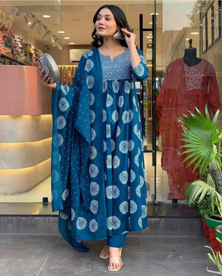 FancyFits Printed Anarkali Kurta, Bottom & Dupatta Set