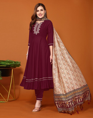 Tasrika Embellished, Embroidered Anarkali Kurta, Bottom & Dupatta Set