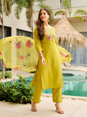 VEDUU Embroidered Kurta, Trouser/Pant & Dupatta Set