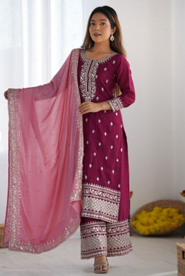 TILKI Embroidered Kurta, Palazzo & Dupatta Set