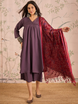 InWeave Solid Kurta, Palazzo & Dupatta Set