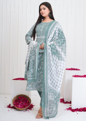 IONACREATION Floral Print Kurta, Churidar & Dupatta Set