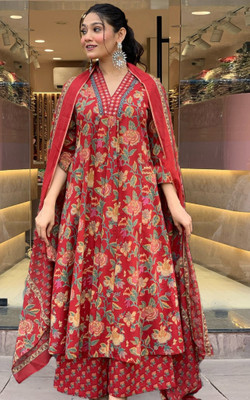 ALLEN WEAVE Printed Kurta, Palazzo & Dupatta Set