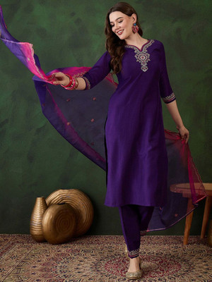 Sangria Embroidered Kurta, Trouser/Pant & Dupatta Set