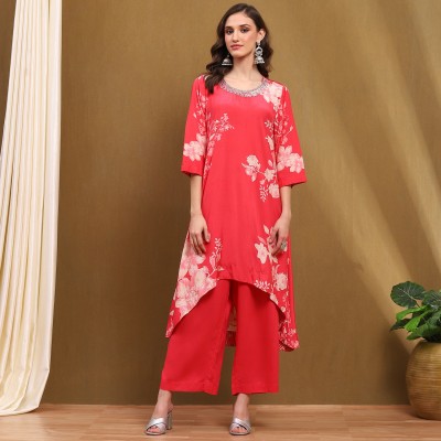 BIBA Floral Print Kurta, Palazzo & Dupatta Set