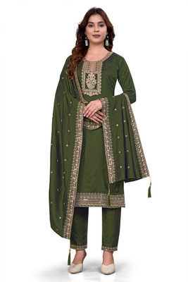 sthreevastra Solid Kurta, Trouser/Pant & Dupatta Set