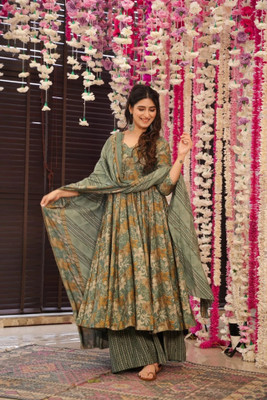 WELVISS Printed Anarkali Kurta, Bottom & Dupatta Set