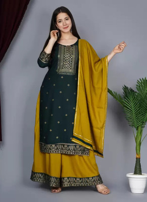 AAYUFAB Printed Kurta, Palazzo & Dupatta Set