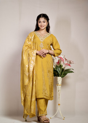 Amber Fashion Forever Self Design, Embroidered Kurta, Sharara & Dupatta Set