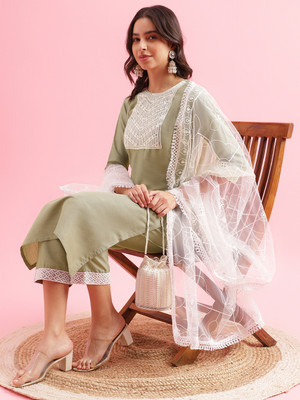 Fourleaf Embroidered Kurta, Salwar & Dupatta Set