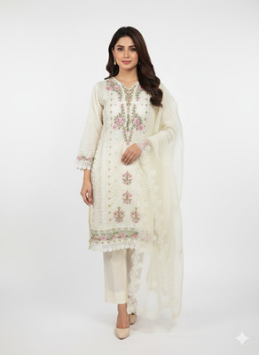 Zayrah Embroidered, Embellished Kurta, Trouser/Pant & Dupatta Set