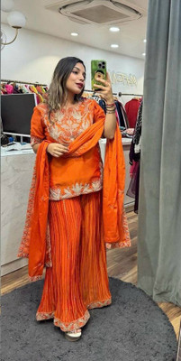 DevavratFashion Embroidered, Embellished Kurta, Sharara & Dupatta Set