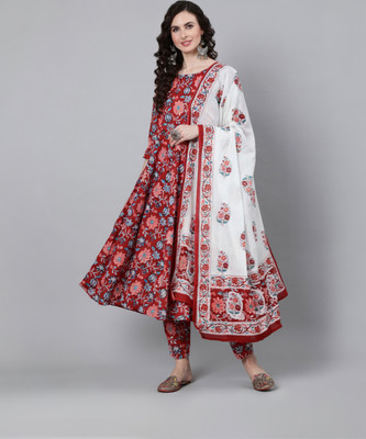 Nayo Floral Print Anarkali Kurta, Bottom & Dupatta Set