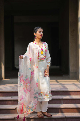 Mukta Impex Embroidered Kurta, Trouser/Pant & Dupatta Set