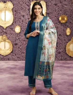 Mahi Fashion Embroidered Kurta, Trouser/Pant & Dupatta Set