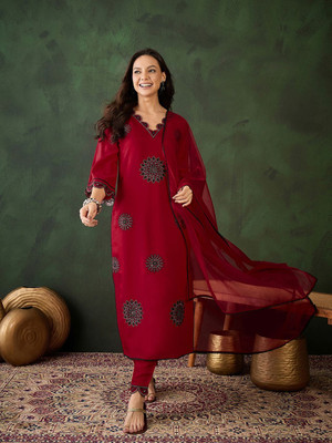 Sangria Embroidered Kurta, Trouser/Pant & Dupatta Set