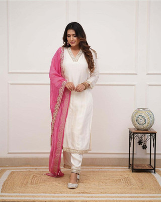 HOUSE OF COMMON Embroidered Kurta, Patiala & Dupatta Set