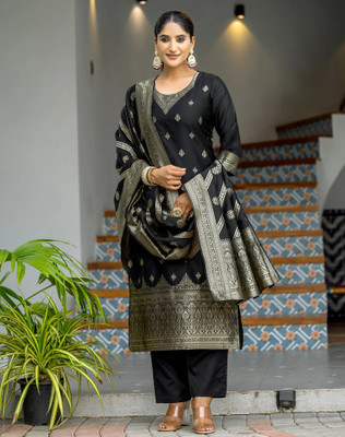 Tasrika Woven, Self Design Kurta, Salwar & Dupatta Set