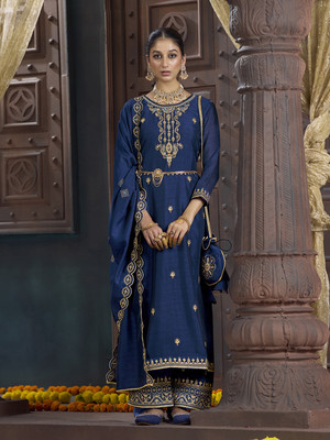 Sangria Embroidered Kurta, Trouser/Pant & Dupatta Set