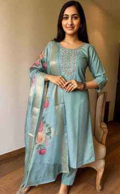 Radhamadhav Fashion Embroidered Kurta, Trouser/Pant & Dupatta Set