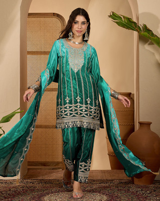 Sangria Embroidered Kurta, Trouser/Pant & Dupatta Set