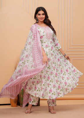 RIYA EXPORTS Floral Print Anarkali Kurta, Bottom & Dupatta Set