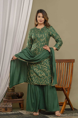HKBDFAB Self Design Kurta, Palazzo & Dupatta Set