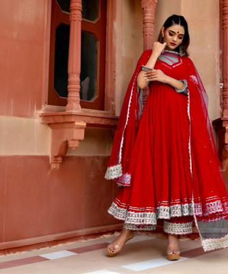 kumar creation Embroidered Anarkali Kurta, Bottom & Dupatta Set