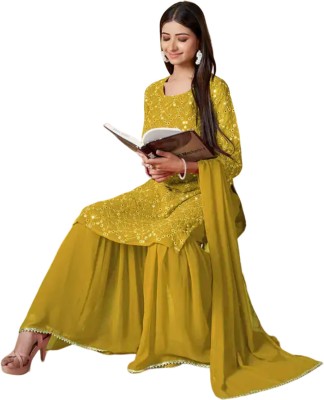 RAHIL ART Embellished Kurta, Sharara & Dupatta Set