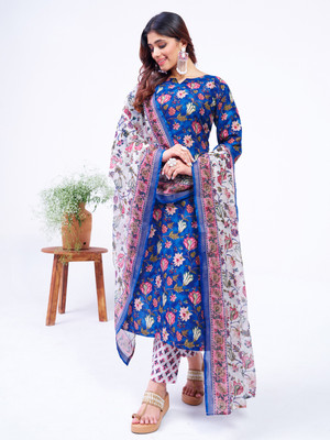 ARADHNA Floral Print Kurta, Trouser/Pant & Dupatta Set