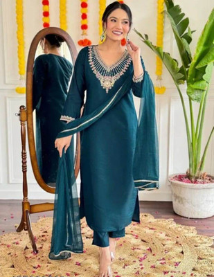 Nikhat Self Design Kurta, Trouser/Pant & Dupatta Set