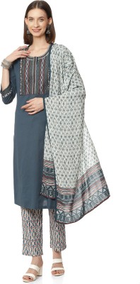 BIBA Embroidered Kurta, Churidar & Dupatta Set