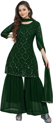 RAHIL ART Embellished Kurta, Sharara & Dupatta Set