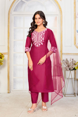 SARVAGNA Embroidered Kurta, Trouser/Pant & Dupatta Set
