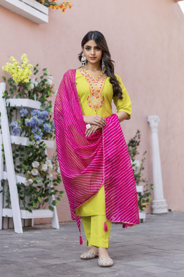 FAIRYPINK Embroidered Kurta, Trouser/Pant & Dupatta Set