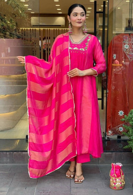 CreationRajvi Self Design Kurta, Trouser/Pant & Dupatta Set