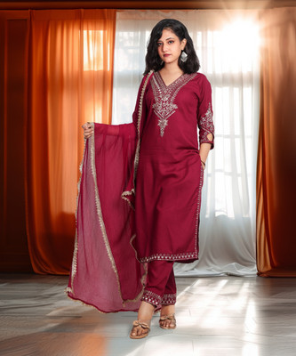 Bilori Embroidered Kurta, Trouser/Pant & Dupatta Set