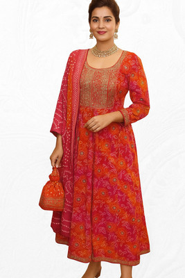 ChetnaGarments Printed Anarkali Kurta, Bottom & Dupatta Set