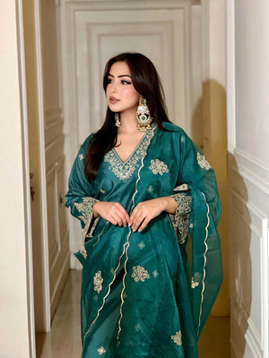 Royal Export Embroidered Kurta, Palazzo & Dupatta Set