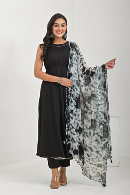 KASHISHIYA Solid Anarkali Kurta, Bottom & Dupatta Set