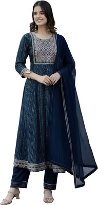 Luvoraa Embroidered Anarkali Kurta, Bottom & Dupatta Set