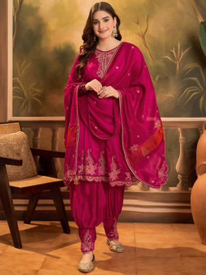 Sangria Embroidered Kurta, Trouser/Pant & Dupatta Set