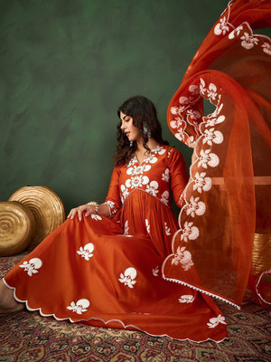 Sangria Embroidered Anarkali Kurta, Bottom & Dupatta Set