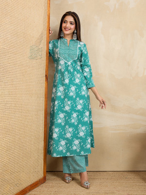 Lusiva Printed Kurta, Palazzo & Dupatta Set