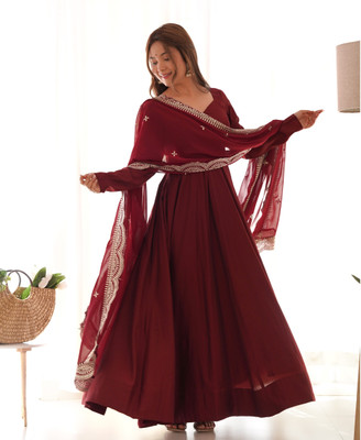 LOKITA WORLD Solid Anarkali Kurta, Bottom & Dupatta Set